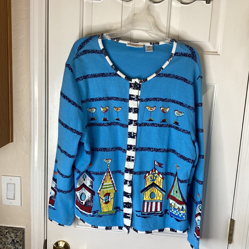 Onque Casual Nautical Ladies Button Down Sweater XL - Picture 3 of 7